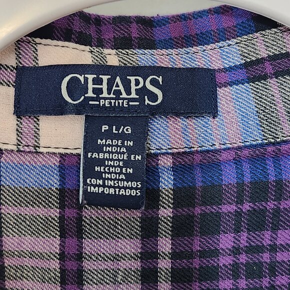 Chaps Ralph Lauren Women's Long Sleeve Flannel Top ~ Purple, Blue and White ~ PL - Picture 4 of 5